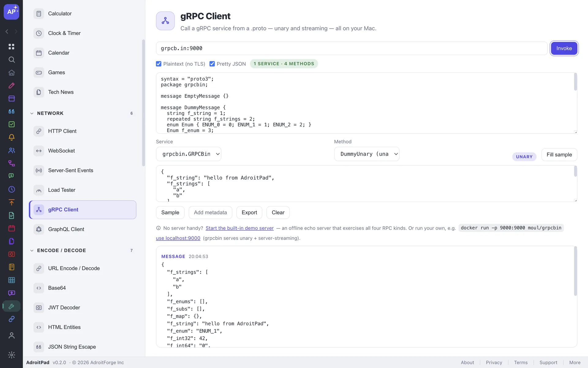gRPC Client in AdroitPad