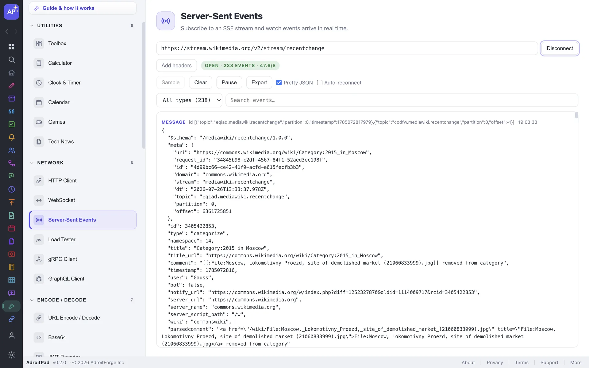 Server-Sent Events in AdroitPad